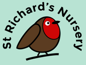A brown robin with a red breast and the text 'St Richard's Nursery'